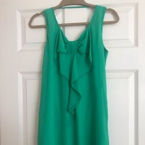 Chiffon teal shift dress with bow detail